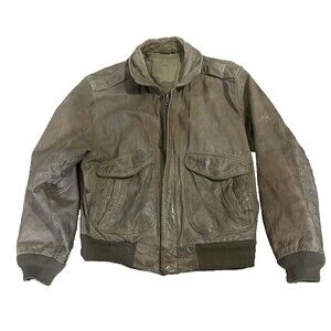 Men's Vintage Hunt Club Brown Leather Zip Up Bomber Jacket Size 42R Y2K
